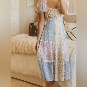 Yvonne & Love rose jaune bleu fleurs manches bouffantes maxi boho (taille M)